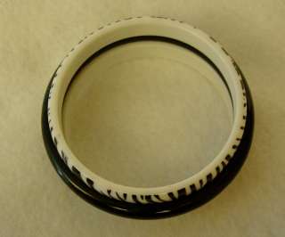 Vtg 60s Stack Lucite Plastic Bangle Bracelet Set 3 Zebra Print Pair 