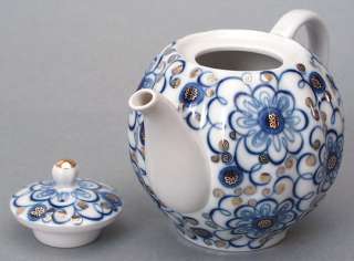 Lomonosov Porcelain Teapot measures 5 1/4 inches tall, 6 1/2 inches 