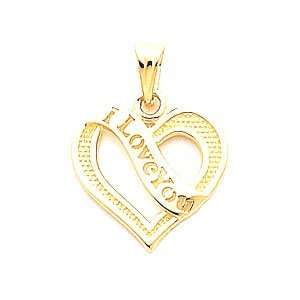   Pendant   14k I love You Banner Wrapped Over a Heart Pendant Jewelry