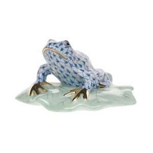  Herend Frog on Lily Pad Blue Fishnet