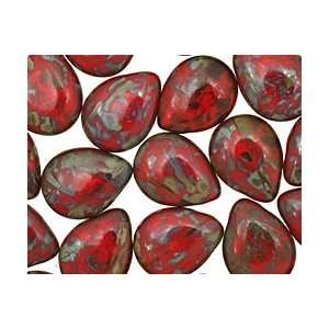   Czech Glass Opaque Red Picasso Teardrop 12x16mm Beads