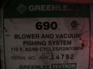Greenlee 690 Fishing System Vacuum/Blower  Cable Puller, Wire Feeder 