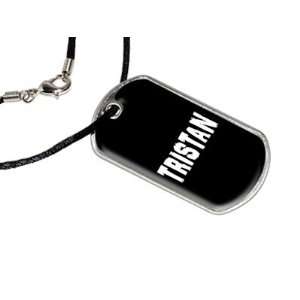 Tristan   Name Military Dog Tag Black Satin Cord Necklace