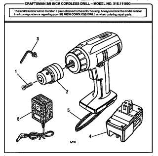 CRAFTSMAN 3/8 cordless drill Unit Parts  Model 315111990 