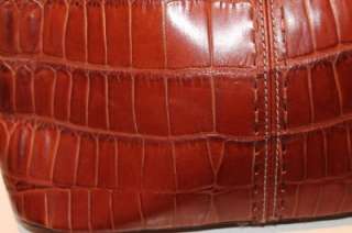 FOSSIL Cognac Brown Croc Embossed Leather Hobo Shoulder Bag Handbag 