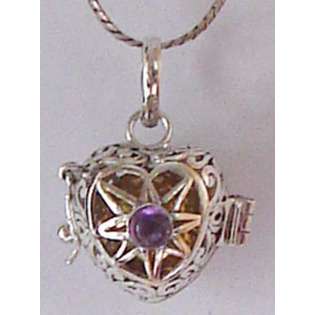 EE Amethyst Heart love Mother Silver Harmony Ball Necklace