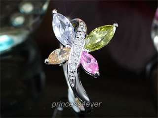 Multi color Butterfly Sparkling Ring use Swarovski Crystal size 6, 7 