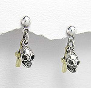 925 Silver Gothic Skull w Cross Earrings Harley Jewelry  