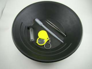 Gold Panning Kit  2 Black 10 Pans Sniffer Magnifier Tweesers Vial 