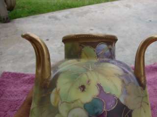 NIPPON   MORIAGE 3 HANDLED GRAPE FLORAL VASE   8 TALL  
