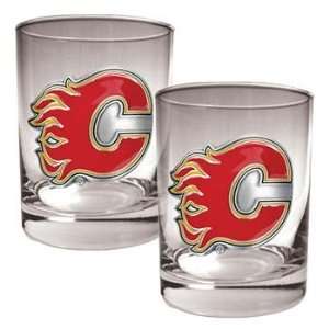  Calgary Flames Glasses   14 oz Rocks Glass Set of Two 