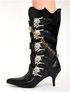DEMONIA FURY 106 Gothic Punk Calf High Boots w/ Skulls  