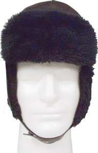   Black Fur Trapper Cold Winter Weather Military Trooper Hat w/Ear Flaps