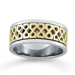  14k Two Tone Gold Classic Fashion Hand Carved Wedding Band 