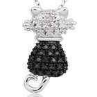 Joolwe Sterling Silver Black and White Diamond Accent Curious Cat 