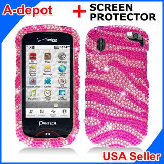   8992 Verizon Pink Zebra Bling Hard Case Cover +Screen Protector  