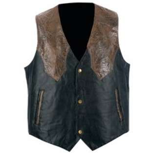   Genuine Leather Western Style Vest Black Snaps GFVWBRL 