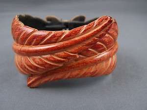 Rust Copper carved hinged Leaf Leaves bangle bracelet  