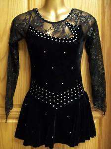 NEW Black Competition Ice Skating Dress w Crystals (M)  