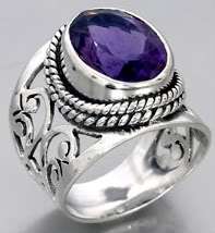   Amethyst Cz Ring , handcrafted ornamented, ornate   Silver Jewelry