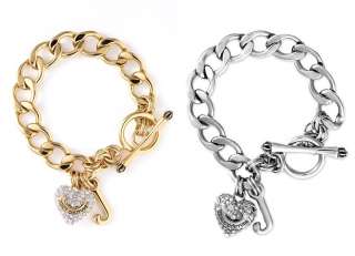  JUICY COUTURE Gold Silver Pave Starter Crystal Heart Charm Bracelet 