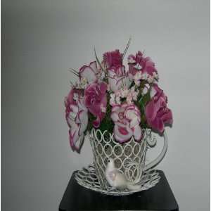  White/Mauve Rose Silk Floral Arrangement 