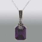 Sterling Silver Marcasite and Amethyst Cubic Zirconia Pendant