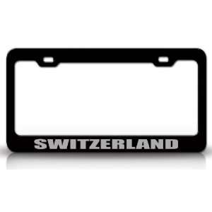 SWITZERLAND Country Steel Auto License Plate Frame Tag Holder, Black 