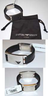 New $150 Emporio Armani Black Leather Bracelet