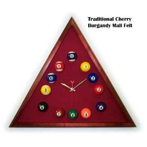  Cherry Triangle Billiard Clock Burgandy Mali Felt Sports 