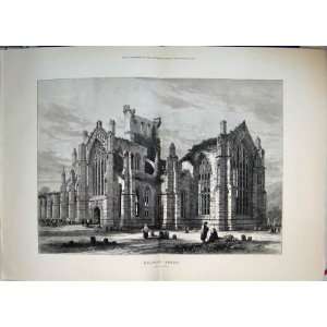  1881 Melrose Abbey Gravestones Old Antique Print