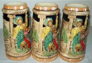 Vintage Ceramic Beer Steins Japan Castle/People Scene  