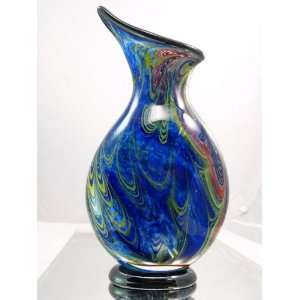  Murano Design Mouth Blown Klein Blue Swirls Pattern Glass 