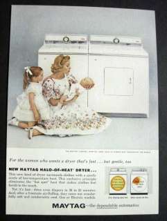 1960 Vintage Maytag Halo of Heat Dryer Mother with Baby 60s Print Ad 