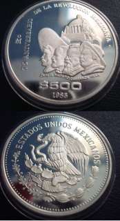 Mo $500 Pesos Silver Zapata Madero Carranza Villa 1985  