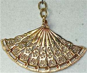 VTG FRENCH 18K GOLD LARGE FAN CHARM 3D MOVES OPENS UP  