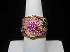 CARLO VIANI 18K Rose Gold Cocktail Ring w Pink Green Blue Sapphires 