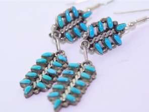 Signed JT Native American Sterling Turquoise Earrings  