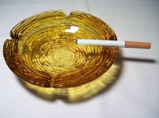 Vintage Heavy Soreno Amber glass ashtray Wood Grain Effect  