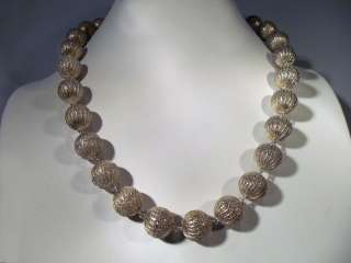 Vintage Sterling Silver Filigree 12MM Bead Necklace  