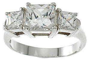   925 STERLING SILVER PRINCESS CUT 3 STONE ENGAGEMENT RING SZ 5,6,7,8,9