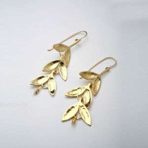 NEW 24k Gold Plated Dangle Earrings Leaf Aura long wow  