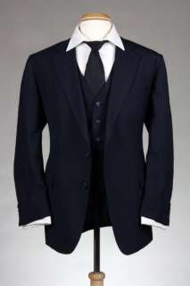 Vintage Cricketeer Navy Pinstripe WOOL 3 Piece Vest Suit 45 L  