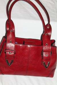 WILSON LEATHER Red Pebbled Leather Satchel Handbag Tote Purse Buckle 