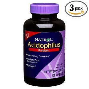  Natrol Acidophilus, 100mg, 150 Capsules (Pack of 3 