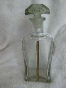 ANTIQUE Clear Heavy Glass Perfume Bottle Paint Gold Stripe ETCHED 