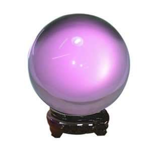 Quartz Crystal Ball with Wood Stand   Pink 8 Cm   Beautiful As Display 