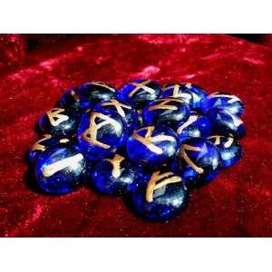  Cobalt Blue Glass Rune Stone Set