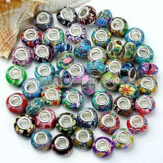 50pc LOT Motley Flower Fimo Polymer Clay European Beads  