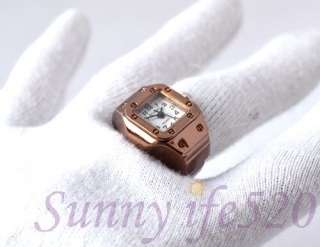 Vintage Rose Golden Mens Women Finger Ring Quartz Watch  